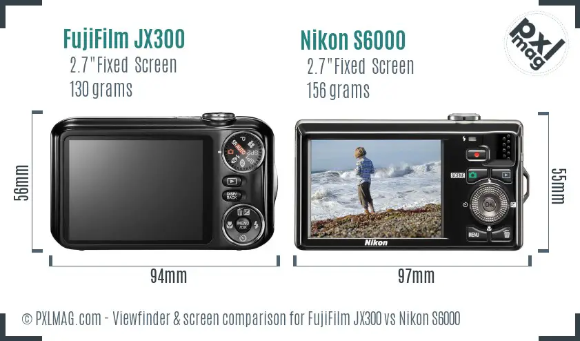 FujiFilm JX300 vs Nikon S6000 Screen and Viewfinder comparison