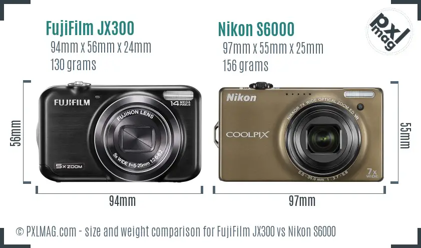 FujiFilm JX300 vs Nikon S6000 size comparison