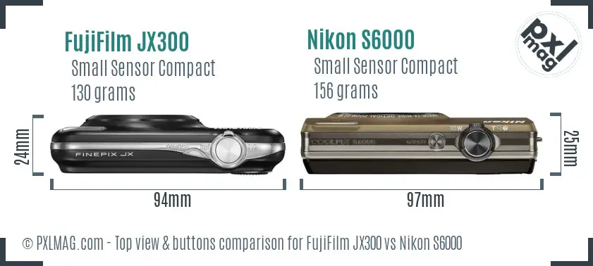 FujiFilm JX300 vs Nikon S6000 top view buttons comparison