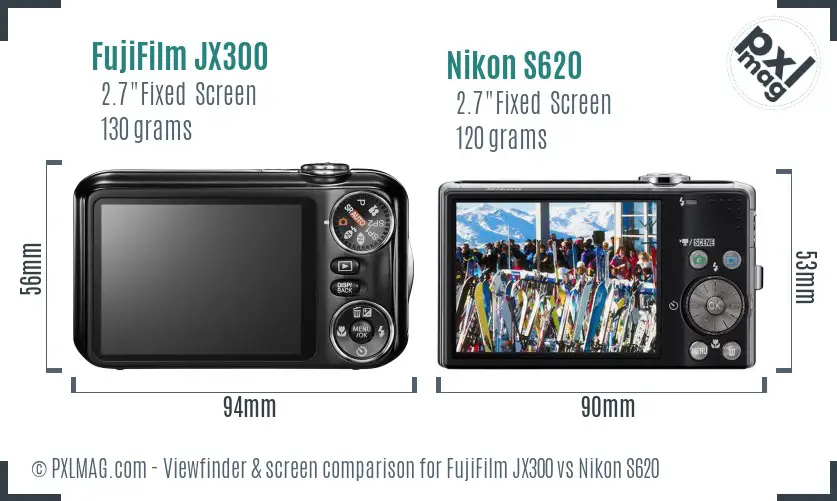 FujiFilm JX300 vs Nikon S620 Screen and Viewfinder comparison