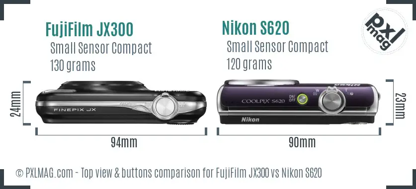 FujiFilm JX300 vs Nikon S620 top view buttons comparison