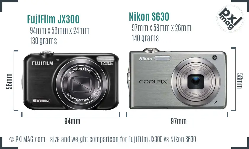 FujiFilm JX300 vs Nikon S630 size comparison