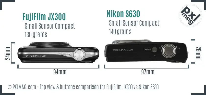 FujiFilm JX300 vs Nikon S630 top view buttons comparison
