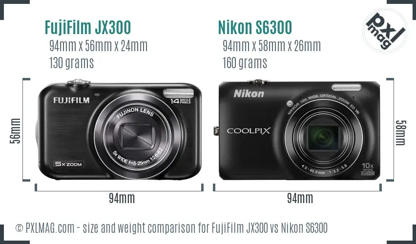 FujiFilm JX300 vs Nikon S6300 size comparison FujiFilm JX300 vs Nikon S6300 size comparison