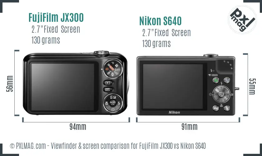FujiFilm JX300 vs Nikon S640 Screen and Viewfinder comparison