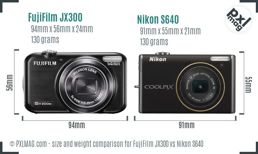 FujiFilm JX300 vs Nikon S640 size comparison