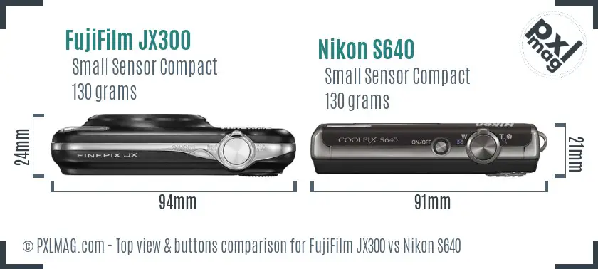 FujiFilm JX300 vs Nikon S640 top view buttons comparison