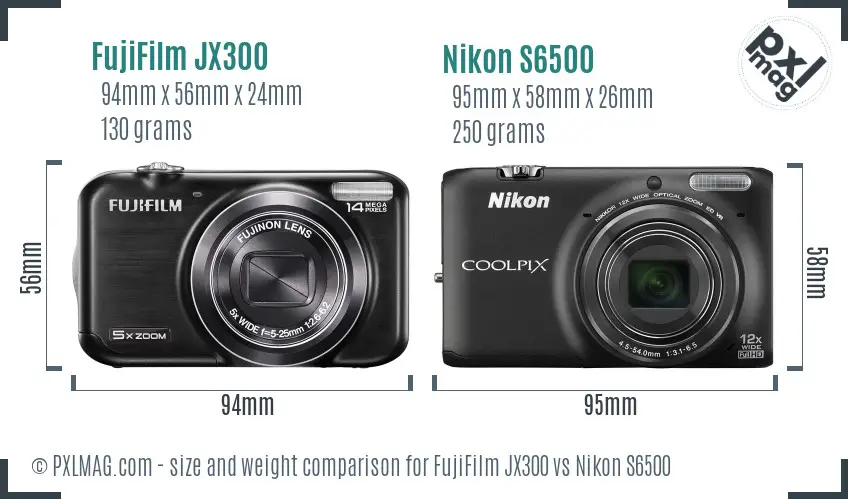FujiFilm JX300 vs Nikon S6500 size comparison