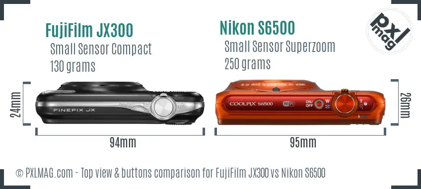 FujiFilm JX300 vs Nikon S6500 top view buttons comparison