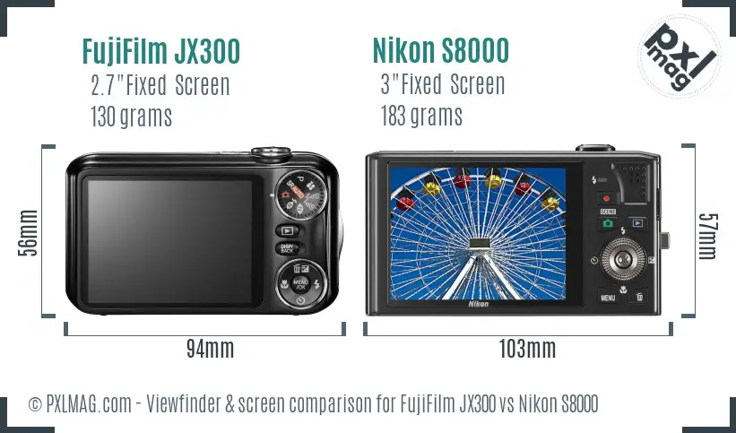 FujiFilm JX300 vs Nikon S8000 Screen and Viewfinder comparison