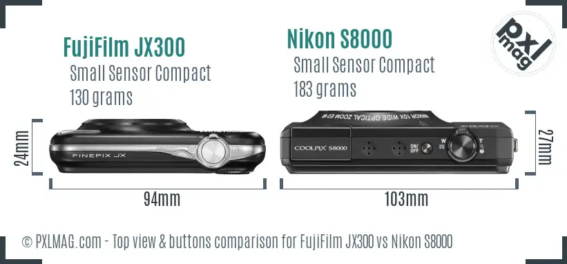 FujiFilm JX300 vs Nikon S8000 top view buttons comparison