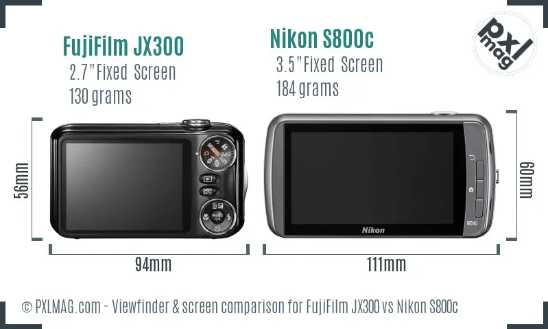 FujiFilm JX300 vs Nikon S800c Screen and Viewfinder comparison