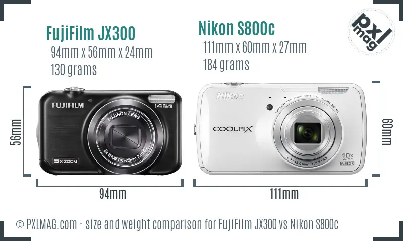 FujiFilm JX300 vs Nikon S800c size comparison