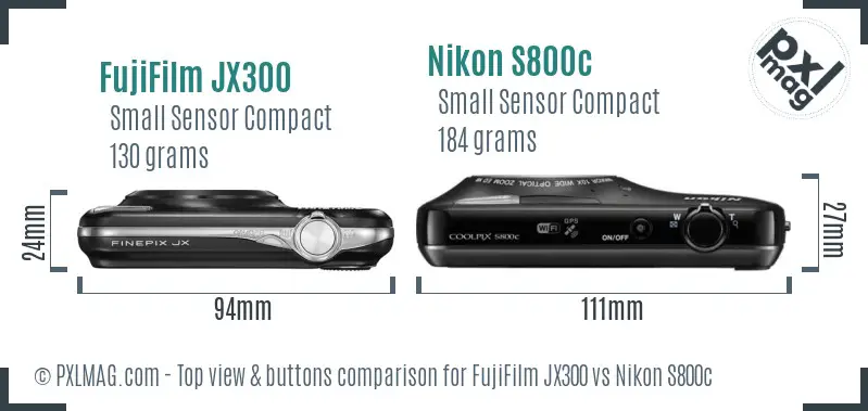 FujiFilm JX300 vs Nikon S800c top view buttons comparison