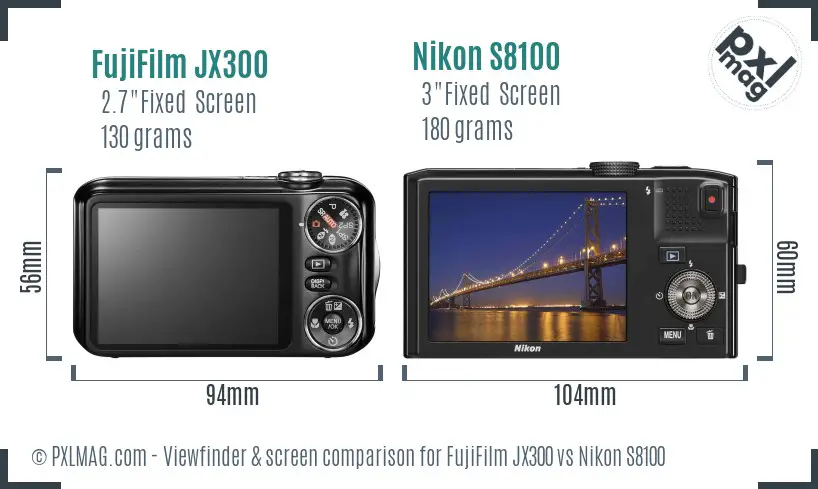 FujiFilm JX300 vs Nikon S8100 Screen and Viewfinder comparison