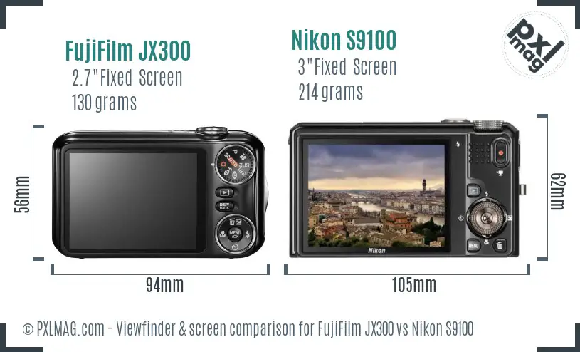 FujiFilm JX300 vs Nikon S9100 Screen and Viewfinder comparison