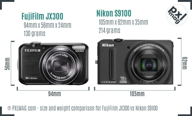 FujiFilm JX300 vs Nikon S9100 size comparison