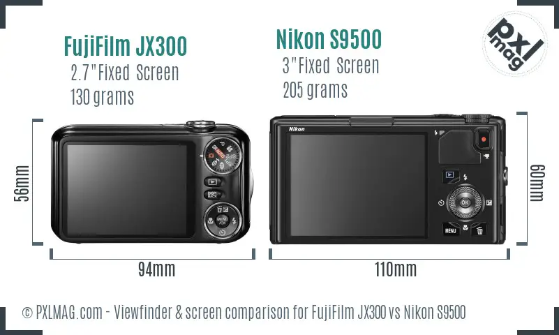 FujiFilm JX300 vs Nikon S9500 Screen and Viewfinder comparison