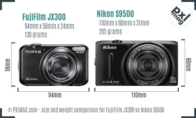FujiFilm JX300 vs Nikon S9500 size comparison