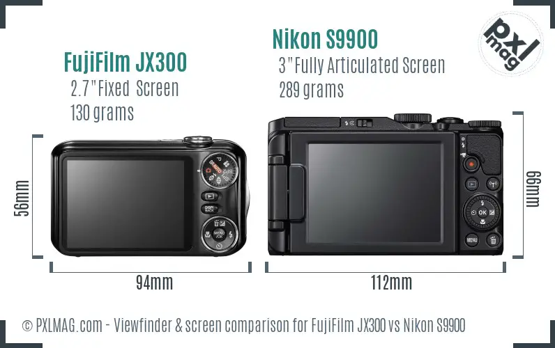 FujiFilm JX300 vs Nikon S9900 Screen and Viewfinder comparison