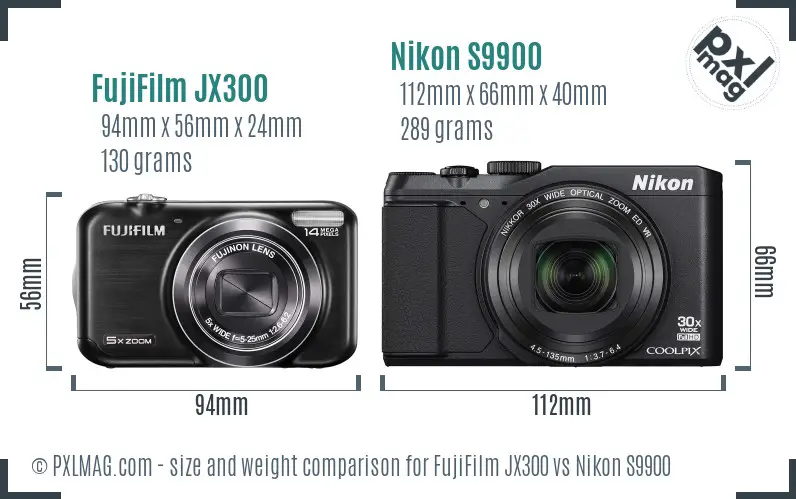 FujiFilm JX300 vs Nikon S9900 size comparison