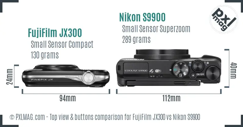 FujiFilm JX300 vs Nikon S9900 top view buttons comparison