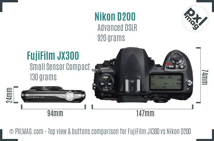 FujiFilm JX300 vs Nikon D200 top view buttons comparison