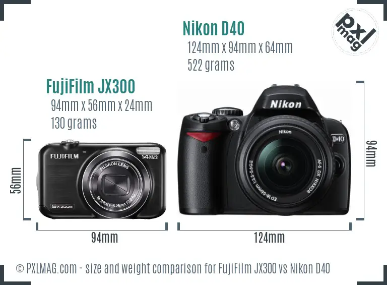 FujiFilm JX300 vs Nikon D40 size comparison