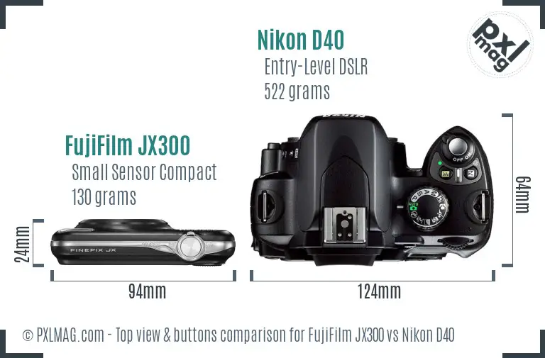 FujiFilm JX300 vs Nikon D40 top view buttons comparison