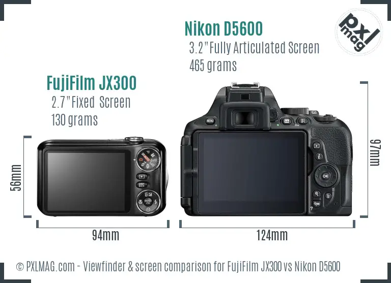 FujiFilm JX300 vs Nikon D5600 Screen and Viewfinder comparison