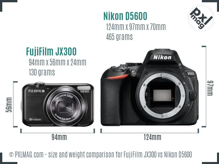 FujiFilm JX300 vs Nikon D5600 size comparison