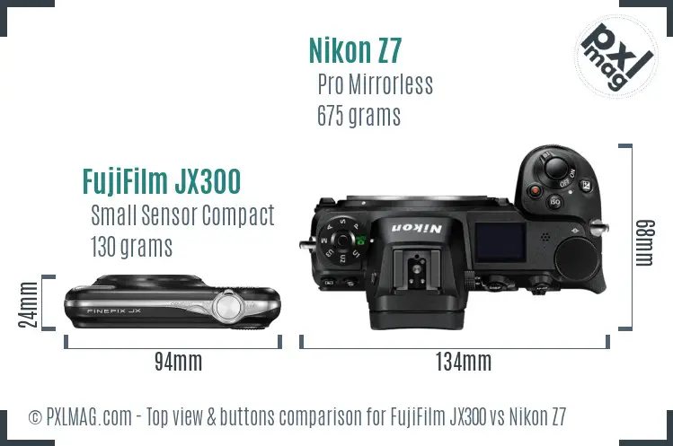 FujiFilm JX300 vs Nikon Z7 top view buttons comparison