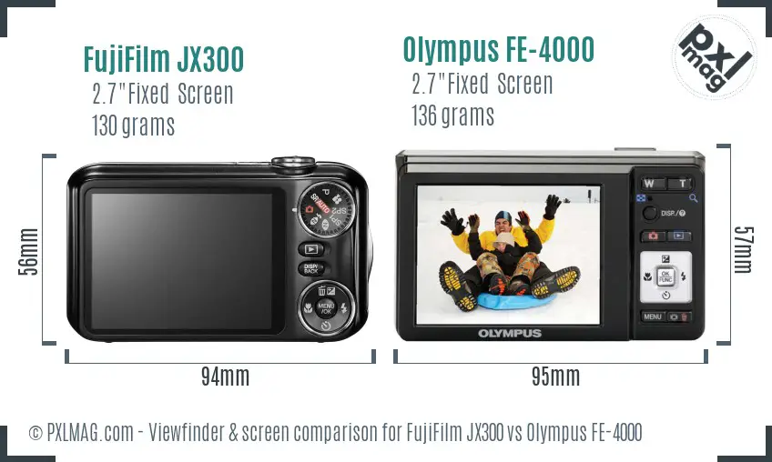 FujiFilm JX300 vs Olympus FE-4000 Screen and Viewfinder comparison