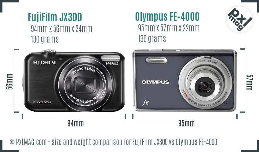 FujiFilm JX300 vs Olympus FE-4000 size comparison