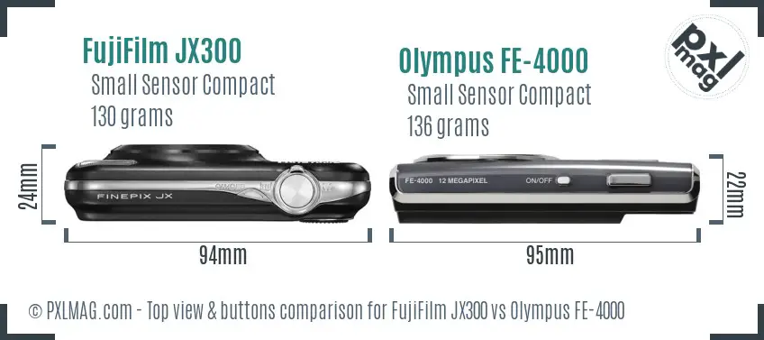 FujiFilm JX300 vs Olympus FE-4000 top view buttons comparison