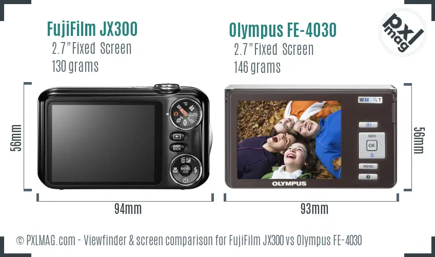 FujiFilm JX300 vs Olympus FE-4030 Screen and Viewfinder comparison
