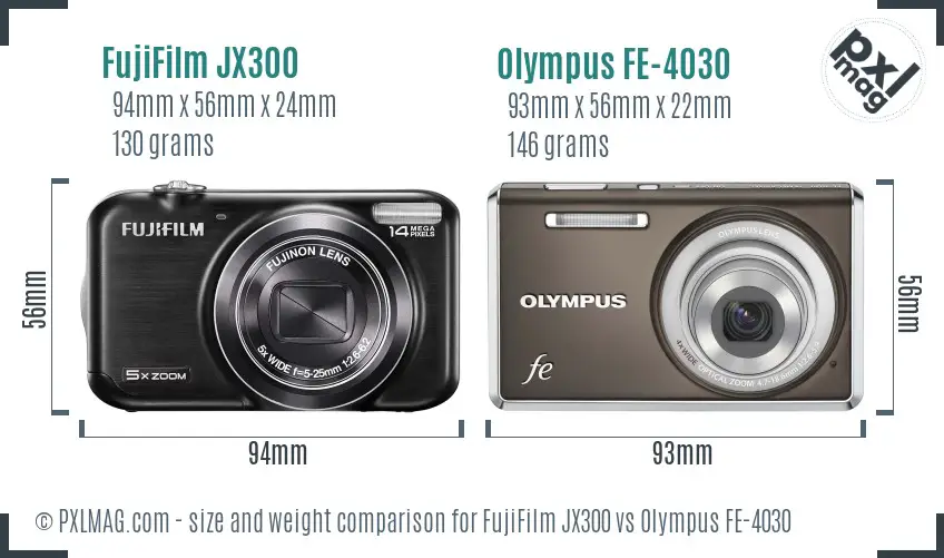 FujiFilm JX300 vs Olympus FE-4030 size comparison