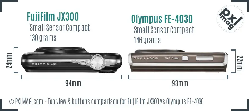 FujiFilm JX300 vs Olympus FE-4030 top view buttons comparison