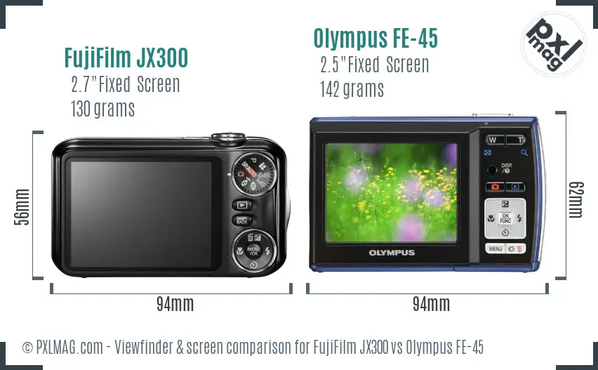 FujiFilm JX300 vs Olympus FE-45 Screen and Viewfinder comparison