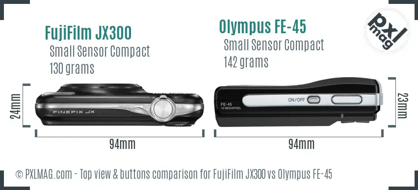 FujiFilm JX300 vs Olympus FE-45 top view buttons comparison