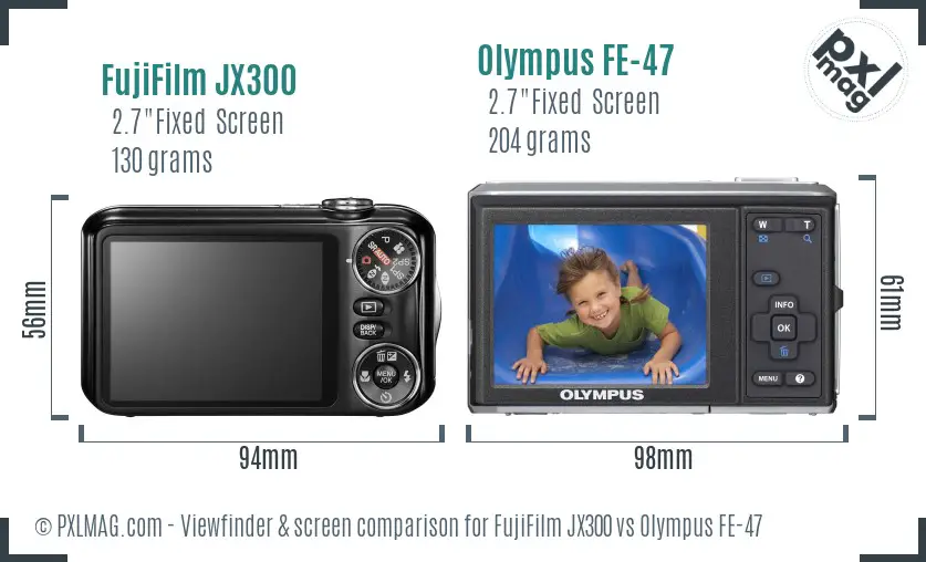 FujiFilm JX300 vs Olympus FE-47 Screen and Viewfinder comparison