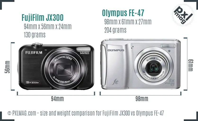 FujiFilm JX300 vs Olympus FE-47 size comparison