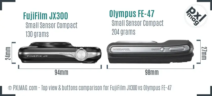 FujiFilm JX300 vs Olympus FE-47 top view buttons comparison