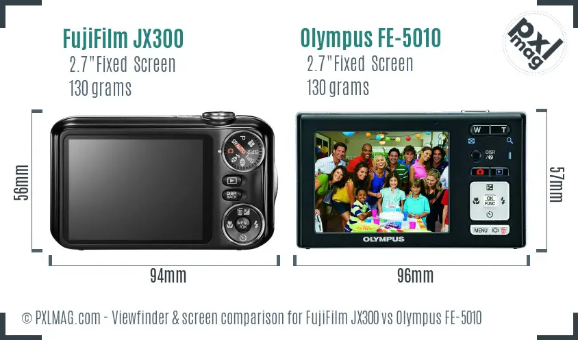 FujiFilm JX300 vs Olympus FE-5010 Screen and Viewfinder comparison
