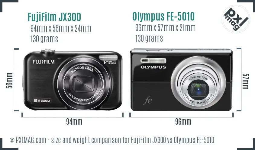 FujiFilm JX300 vs Olympus FE-5010 size comparison