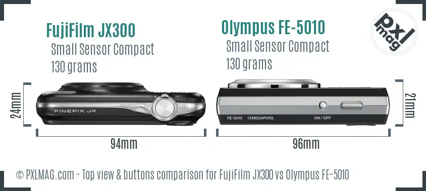 FujiFilm JX300 vs Olympus FE-5010 top view buttons comparison