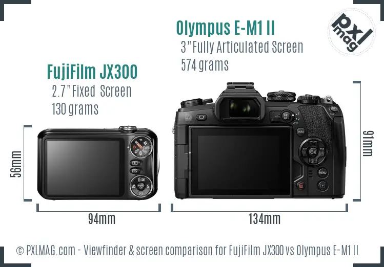 FujiFilm JX300 vs Olympus E-M1 II Screen and Viewfinder comparison