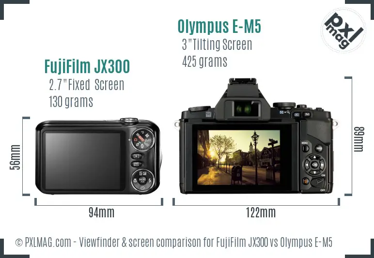 FujiFilm JX300 vs Olympus E-M5 Screen and Viewfinder comparison
