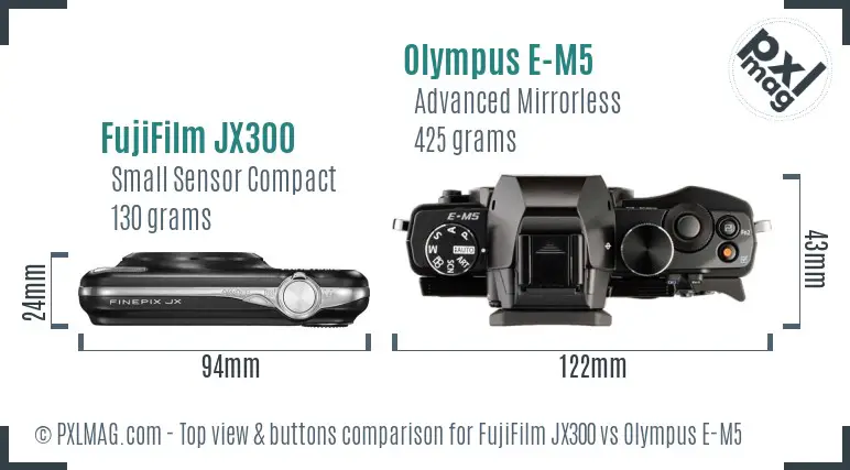 FujiFilm JX300 vs Olympus E-M5 top view buttons comparison