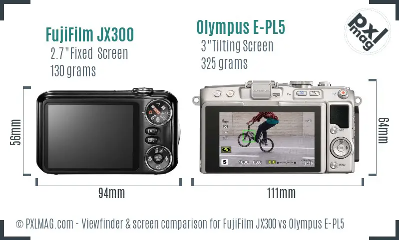 FujiFilm JX300 vs Olympus E-PL5 Screen and Viewfinder comparison